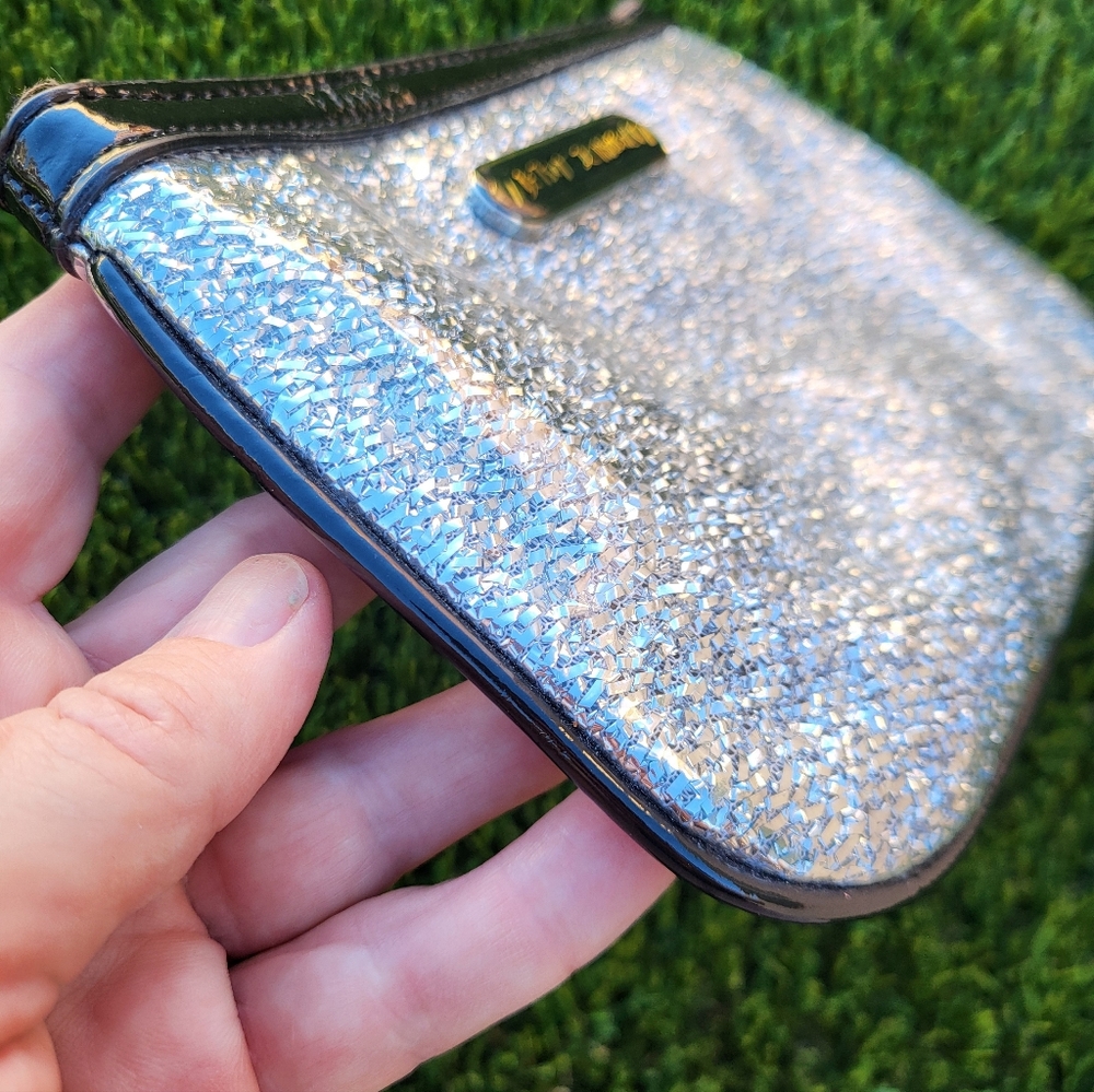 Betsy Johnson Logo Silver Metallic Clutch. - Picture 6 of 14